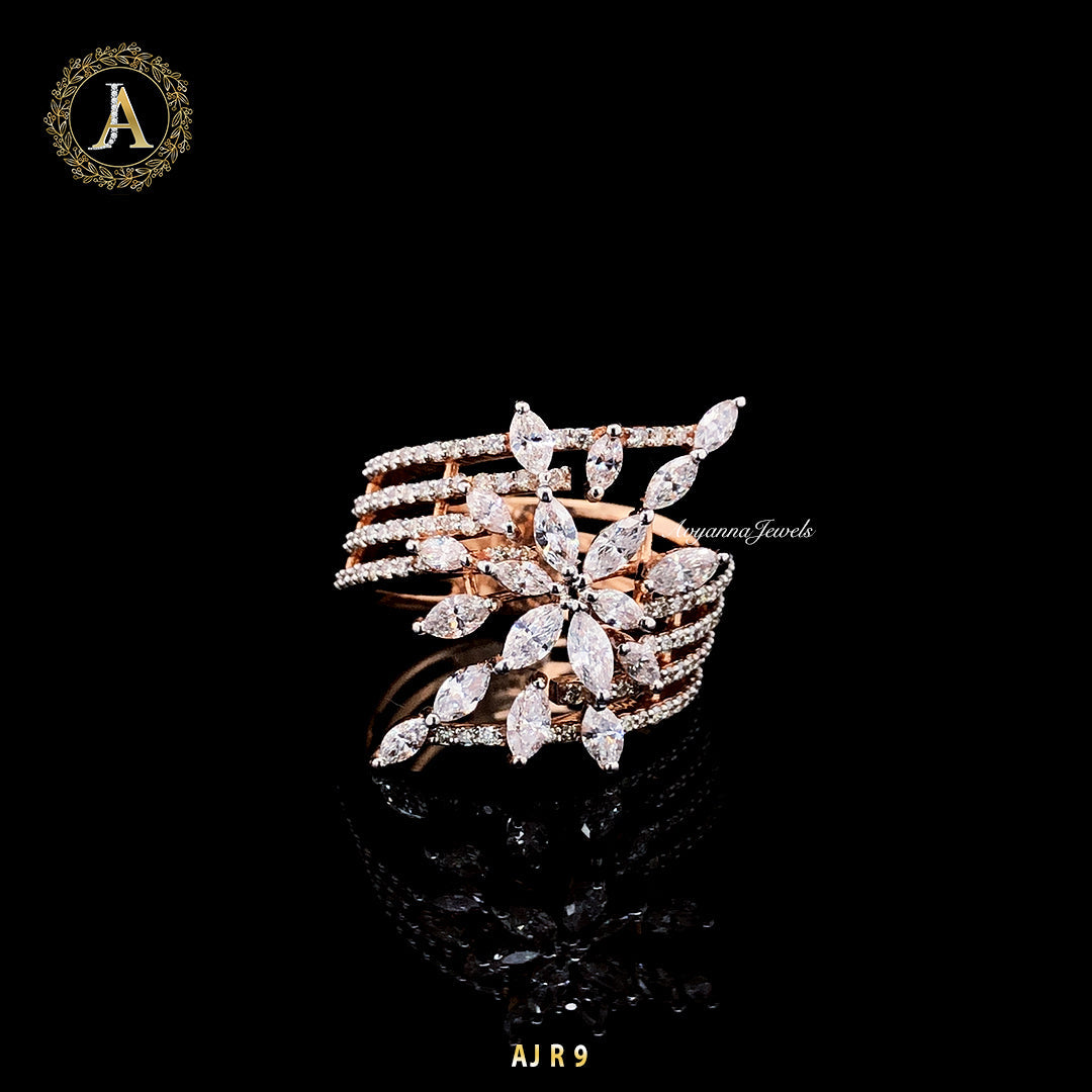 Trendy Leaf Designed Marquise Diamond Ring